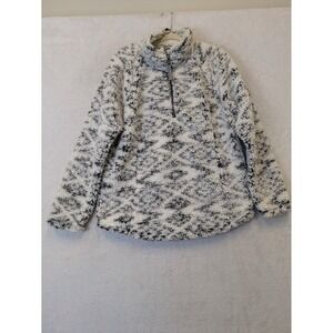 Cozy Sherpa Women's Medium Black White Geometric Print Quarter Zip Pullover